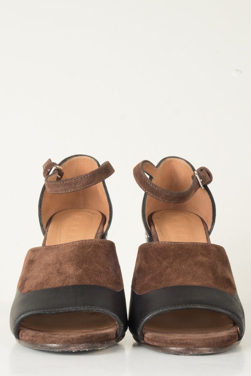 Marni Brown Suede Embellished Heels 39