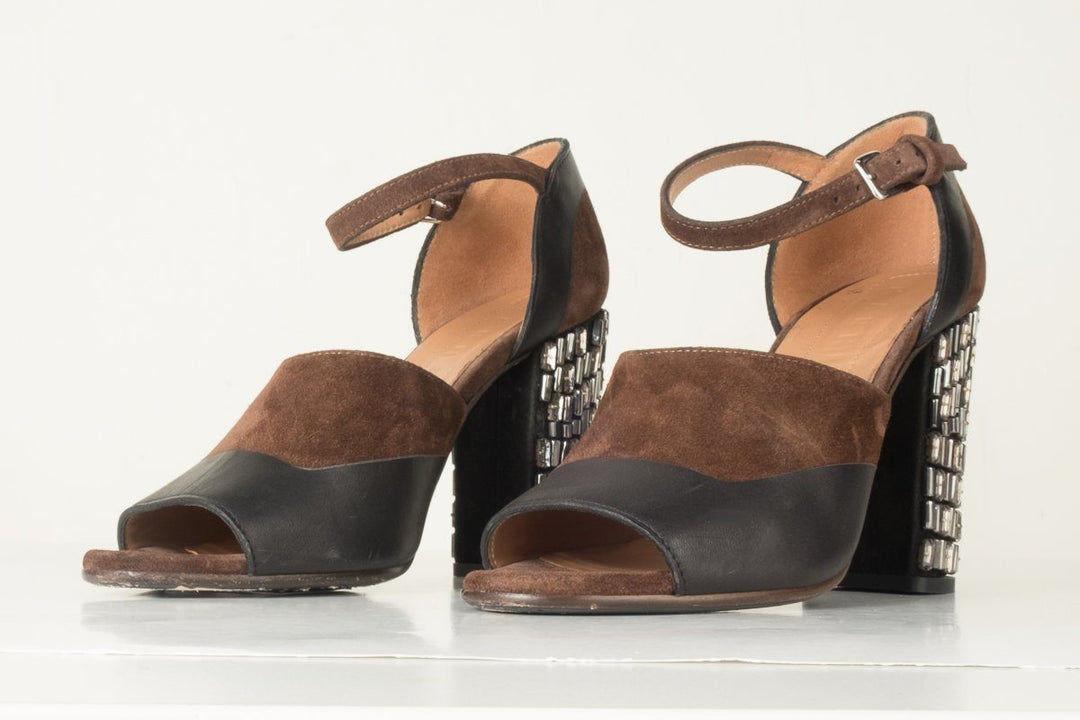 Marni Brown Suede Embellished Heels 39