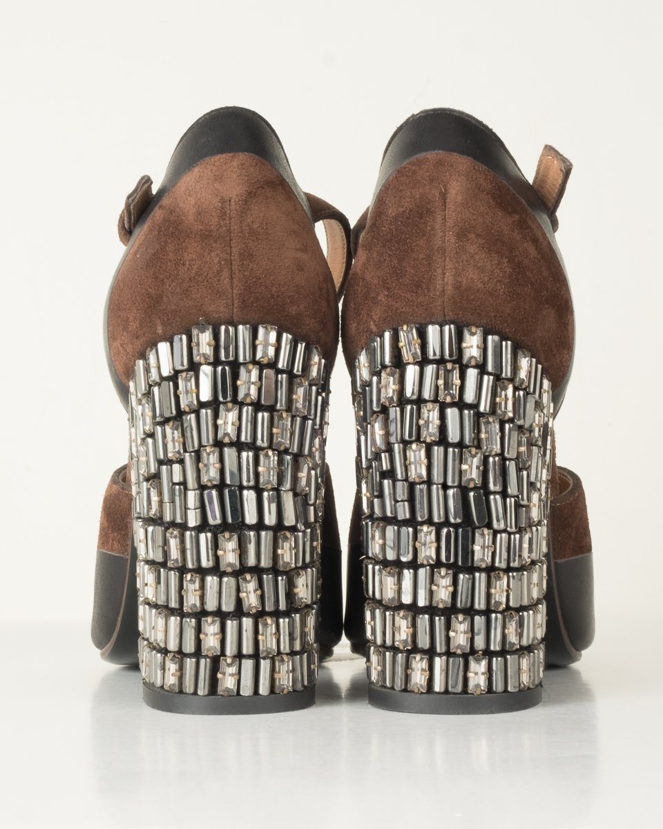 Marni Brown Suede Embellished Heels 39
