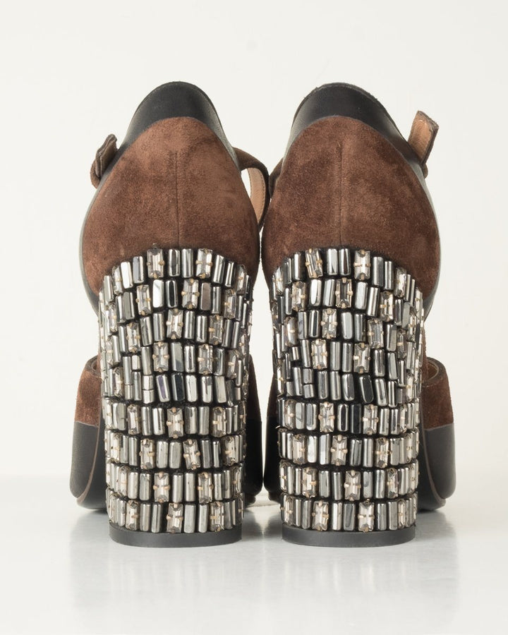 Marni Brown Suede Embellished Heels 39