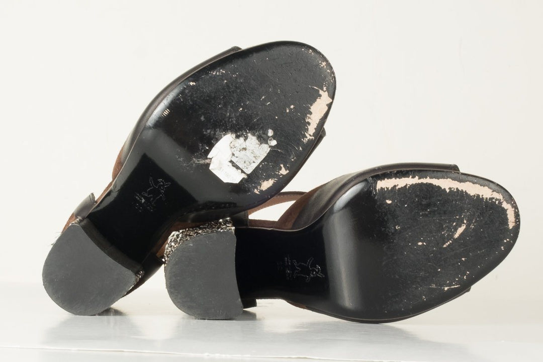 Marni Brown Suede Embellished Heels 39