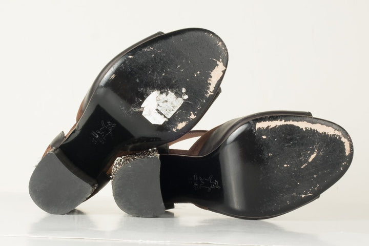 Marni Brown Suede Embellished Heels 39