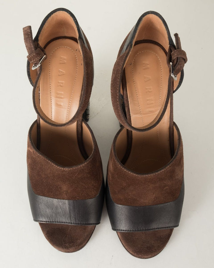 Marni Brown Suede Embellished Heels 39