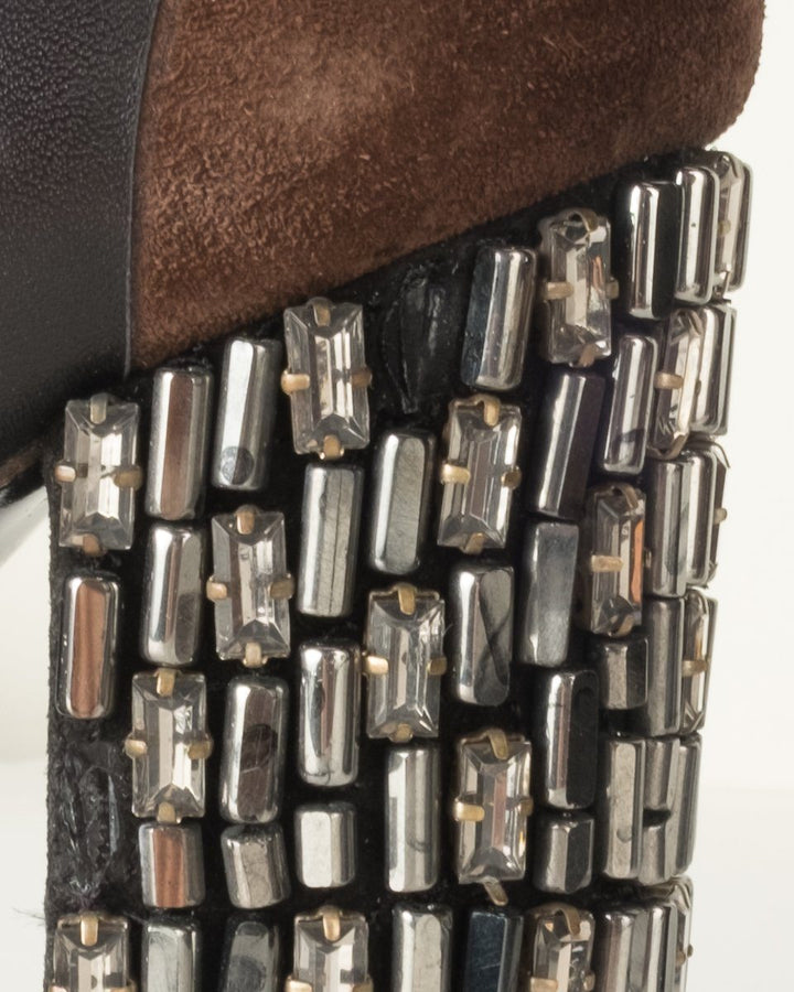 Marni Brown Suede Embellished Heels 39
