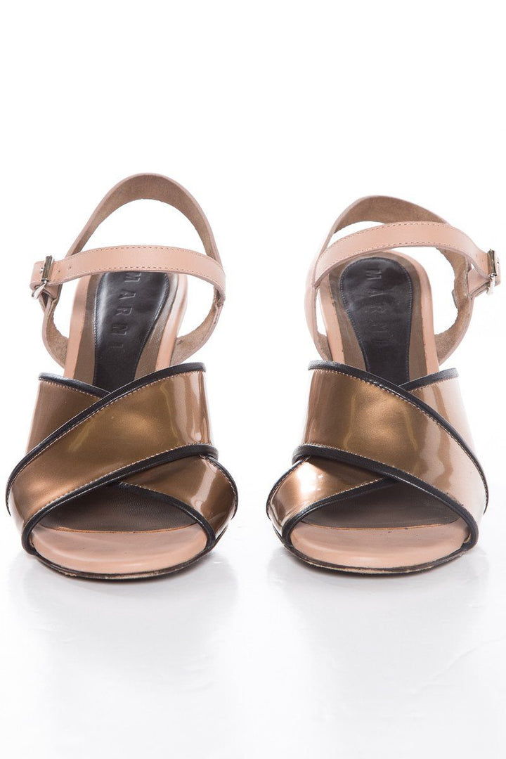 Marni Mauve Leather Sandals With Metallic Leather Trim SZ 36
