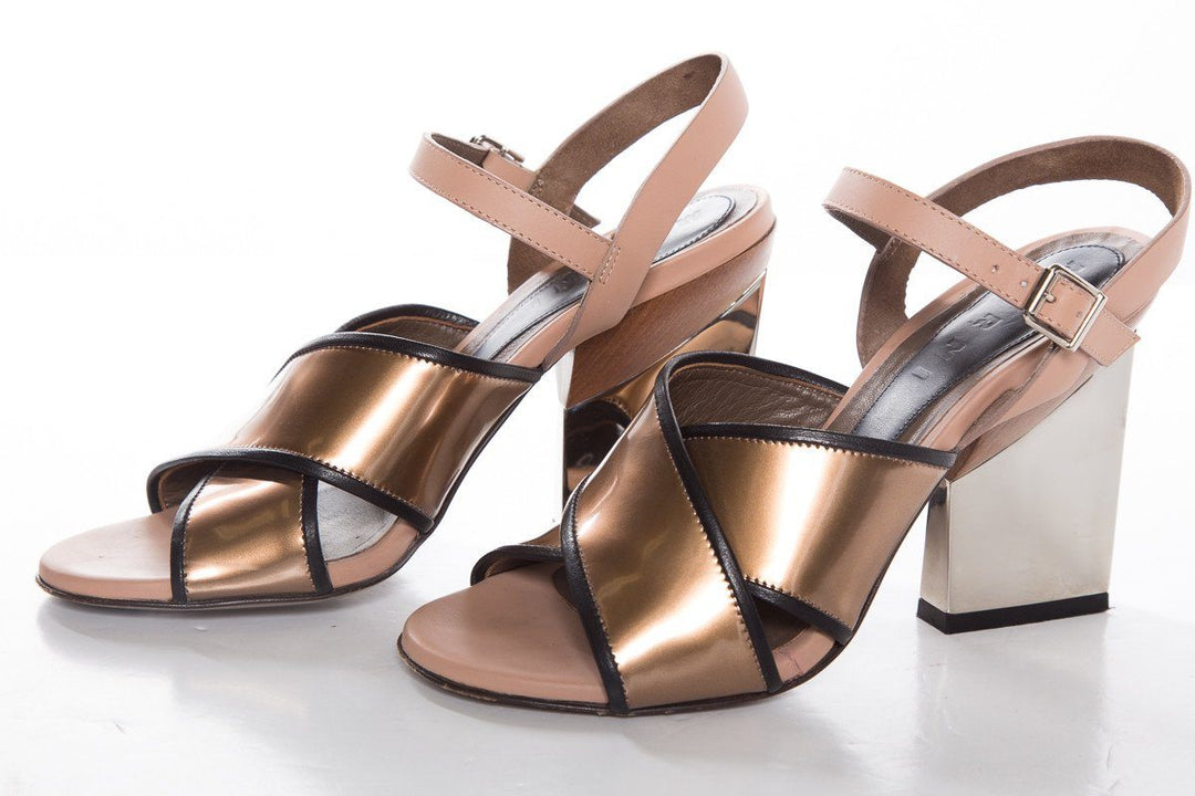 Marni Mauve Leather Sandals With Metallic Leather Trim SZ 36
