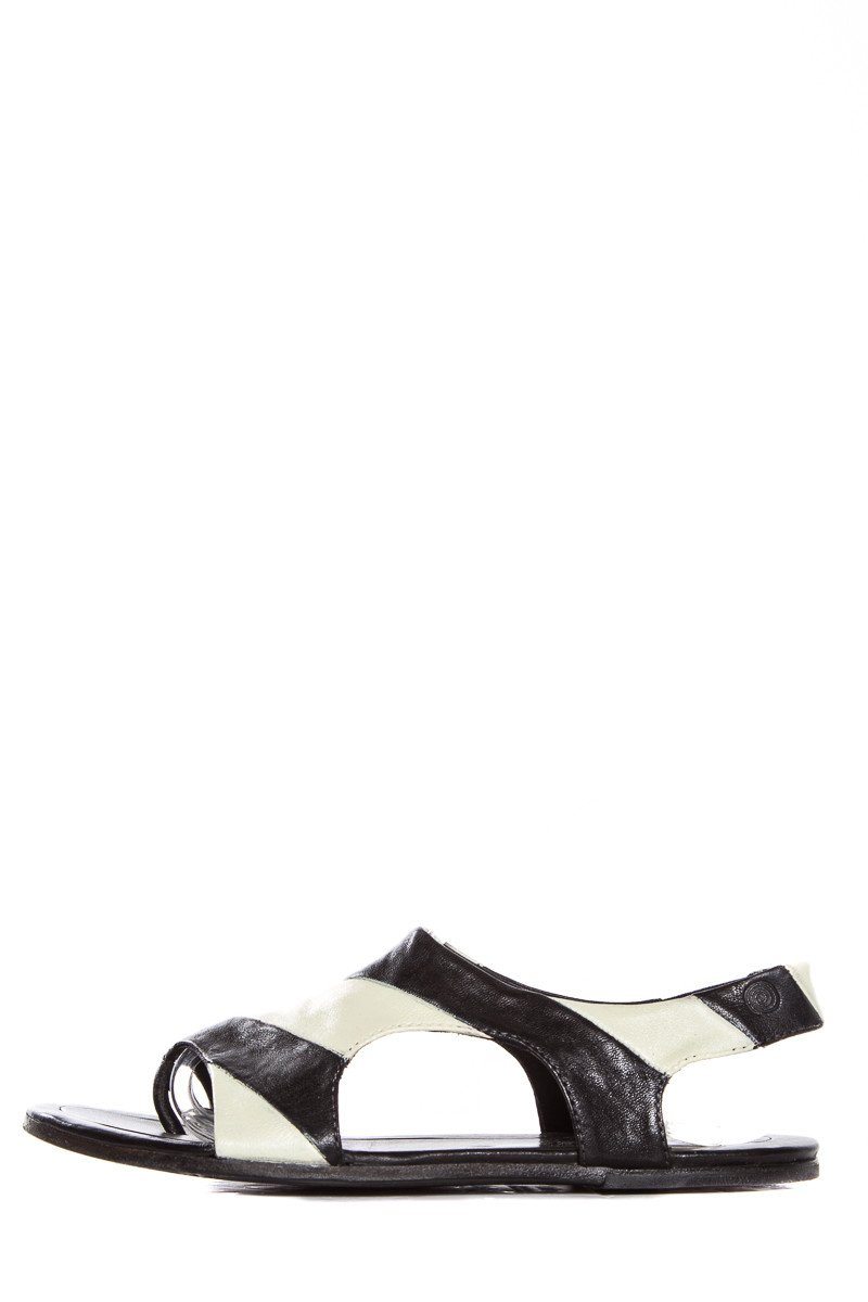Marsell Black & Ivory Striped Leather Flat Sandals SZ 35.5