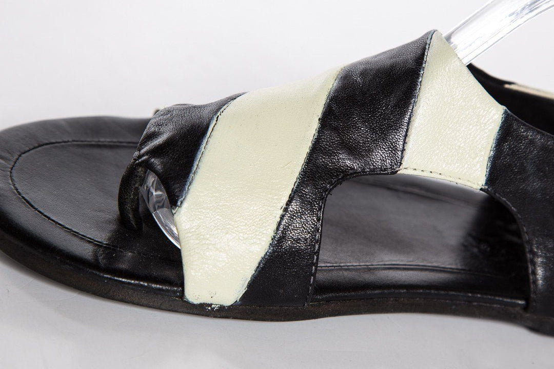 Marsell Black & Ivory Striped Leather Flat Sandals SZ 35.5
