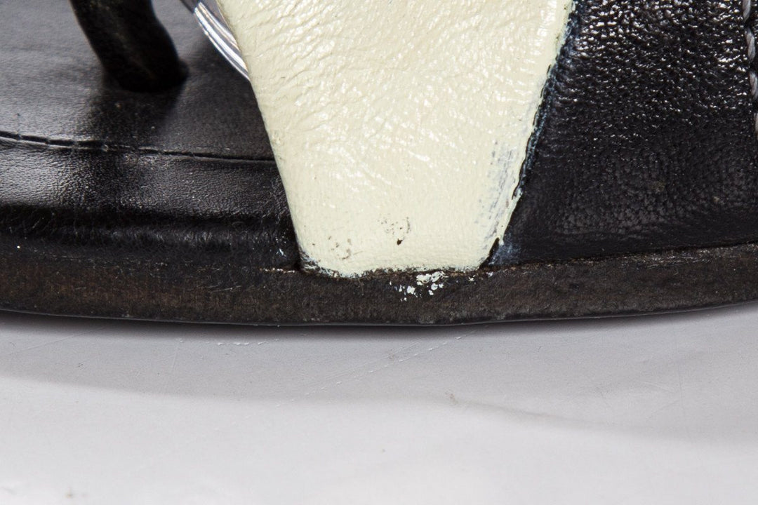 Marsell Black & Ivory Striped Leather Flat Sandals SZ 35.5