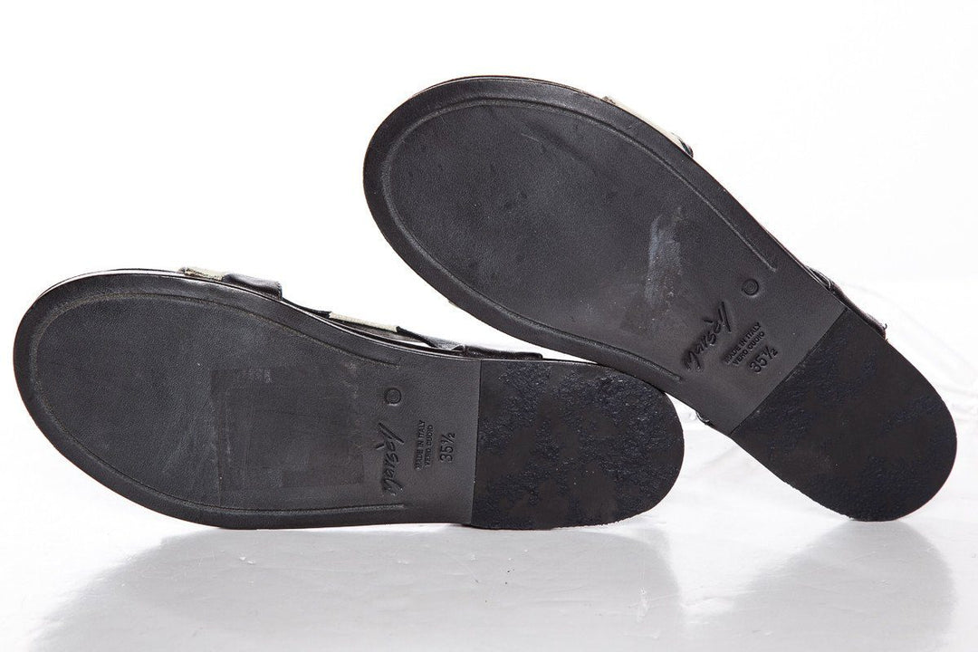 Marsell Black & Ivory Striped Leather Flat Sandals SZ 35.5