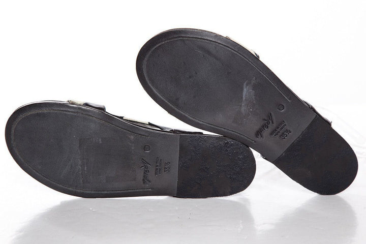 Marsell Black & Ivory Striped Leather Flat Sandals SZ 35.5