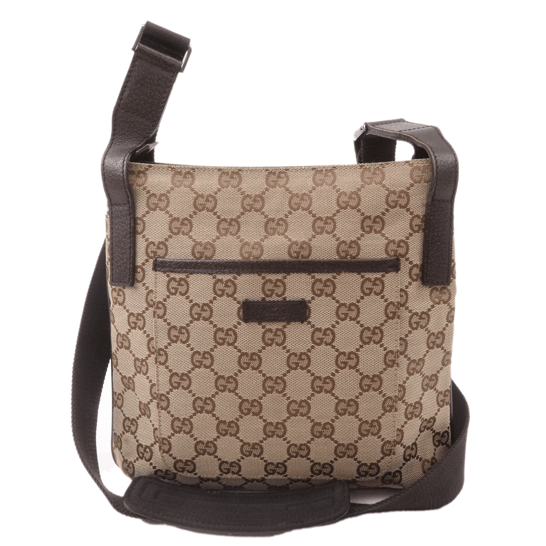 GUCCI GG Canvas Leather Shoulder Bag Beige Brown 122793