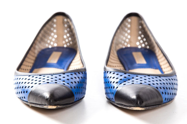Michael Kors Blue & Black Perforated Leather Flats SZ 36.5 Sale