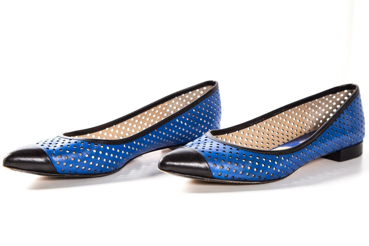 Michael Kors Blue & Black Perforated Leather Flats SZ 36.5 Sale