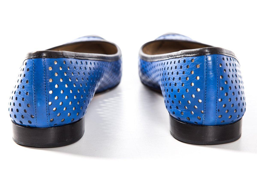 Michael Kors Blue & Black Perforated Leather Flats SZ 36.5 Sale