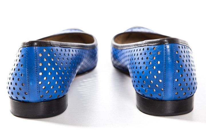 Michael Kors Blue & Black Perforated Leather Flats SZ 36.5 Sale