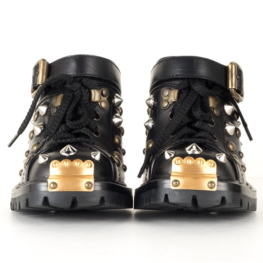 Miu Miu  Black Leather Studded Heeled Mules 37.5