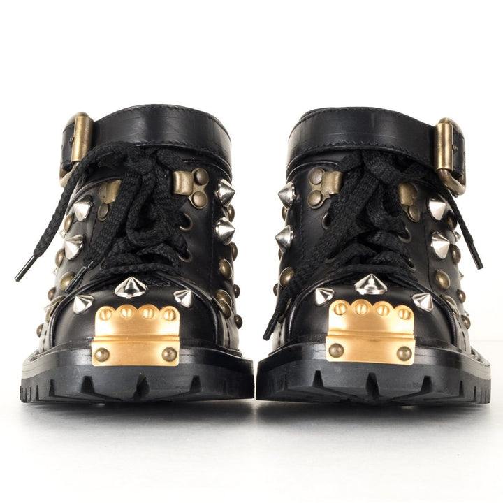 Miu Miu  Black Leather Studded Heeled Mules 37.5