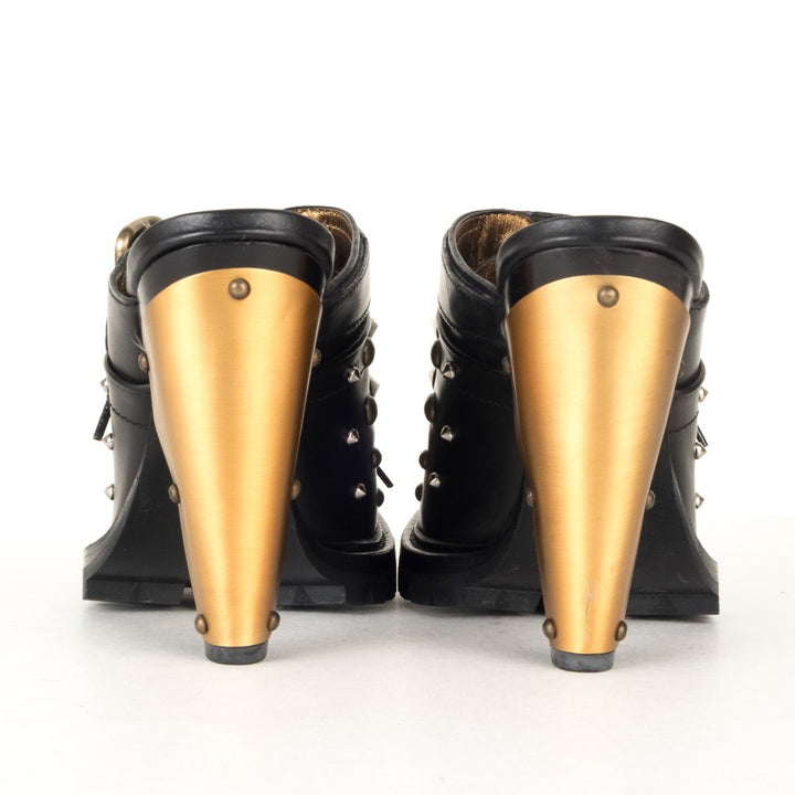 Miu Miu  Black Leather Studded Heeled Mules 37.5