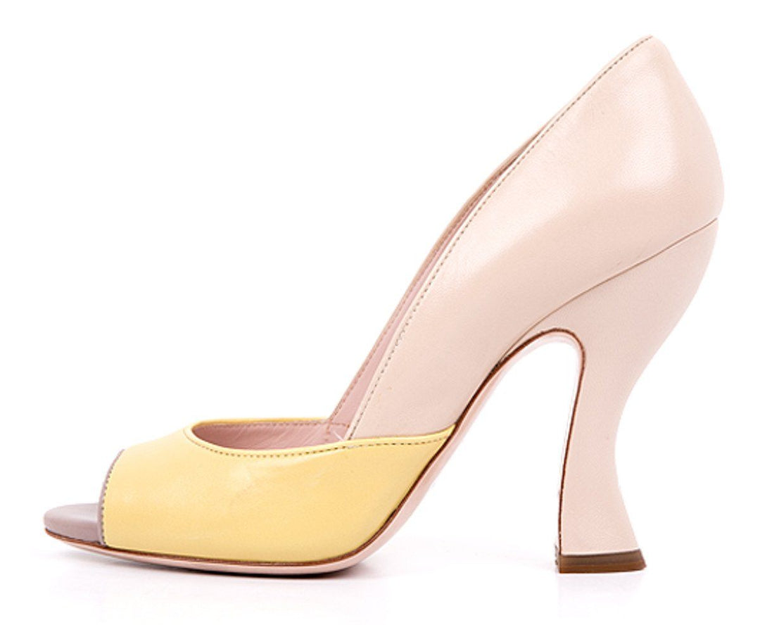 Miu Miu 36 Nude & Yellow Leather Peep Toe Ombre Heels