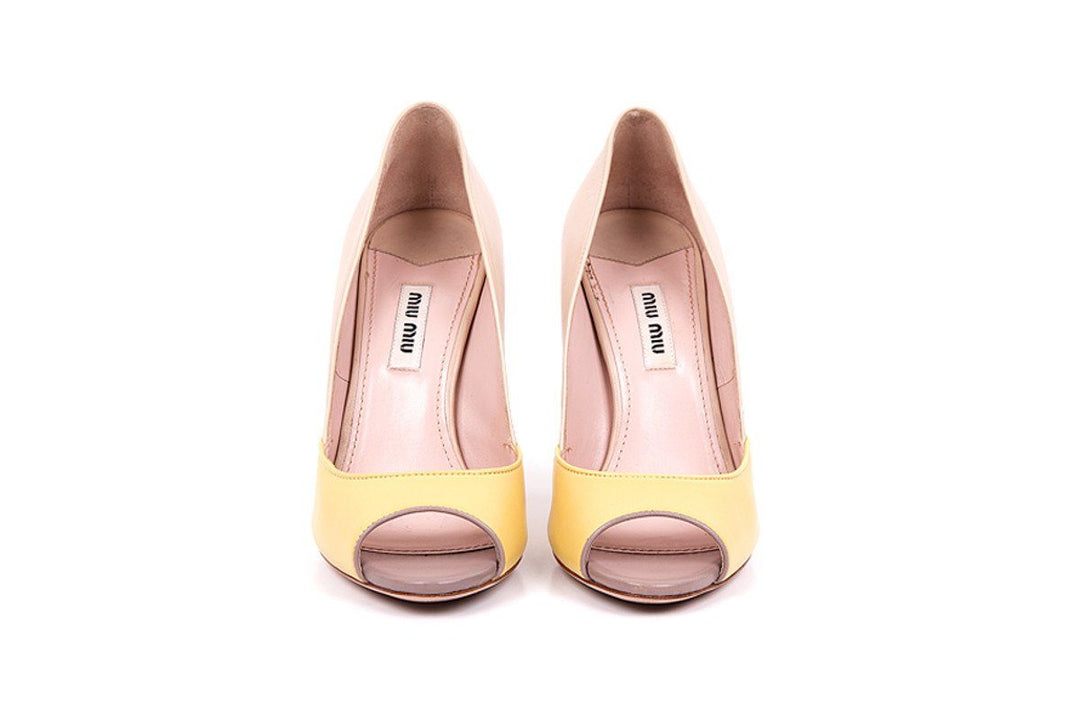 Miu Miu 36 Nude & Yellow Leather Peep Toe Ombre Heels