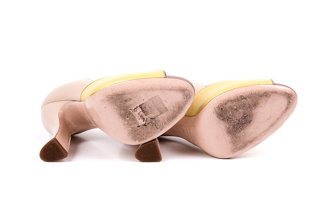Miu Miu 36 Nude & Yellow Leather Peep Toe Ombre Heels