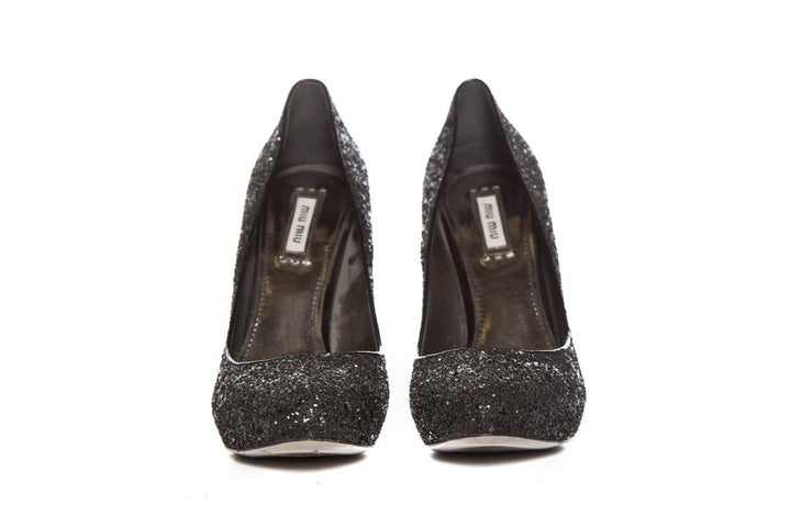 Miu Miu Black Glitter Platform Pumps SZ 38 Sale