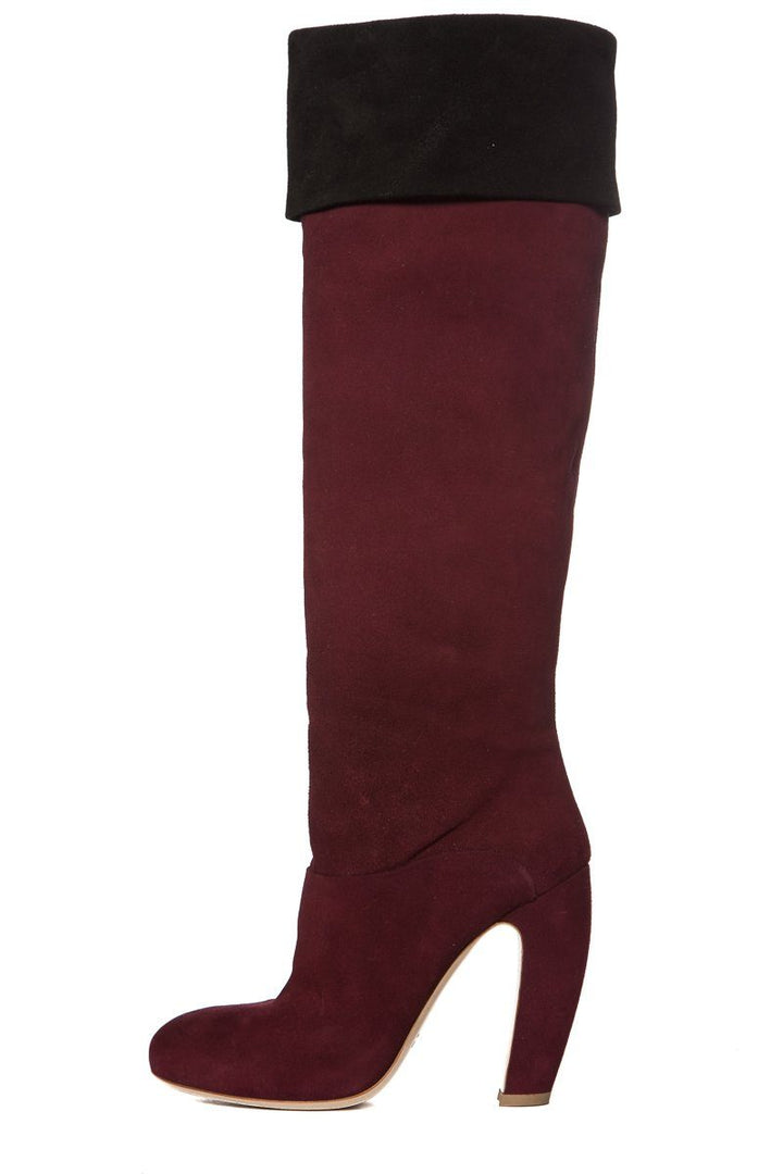 Miu Miu Burgundy Suede Round-Toe Knee-High Boots SZ 39 Sale