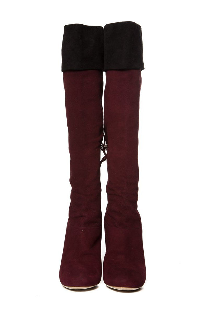 Miu Miu Burgundy Suede Round-Toe Knee-High Boots SZ 39 Sale