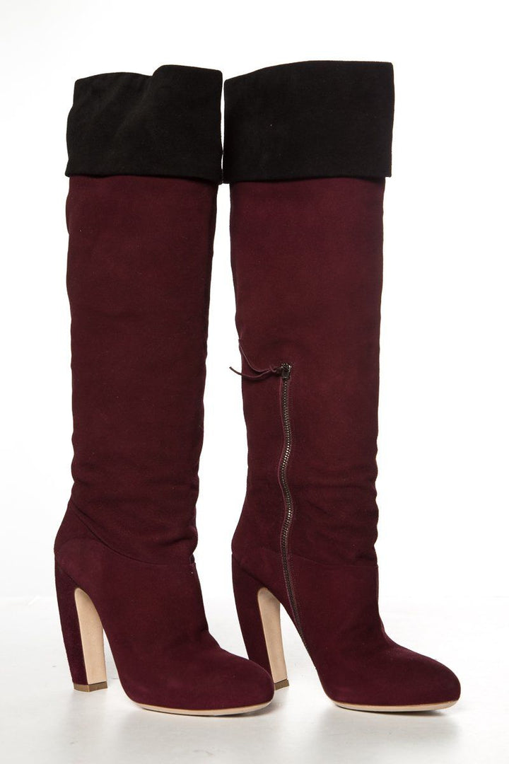 Miu Miu Burgundy Suede Round-Toe Knee-High Boots SZ 39 Sale