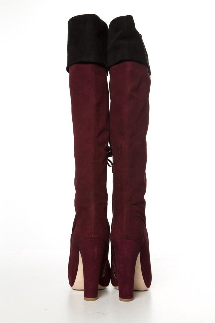 Miu Miu Burgundy Suede Round-Toe Knee-High Boots SZ 39 Sale