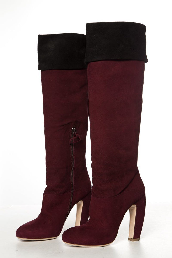 Miu Miu Burgundy Suede Round-Toe Knee-High Boots SZ 39 Sale