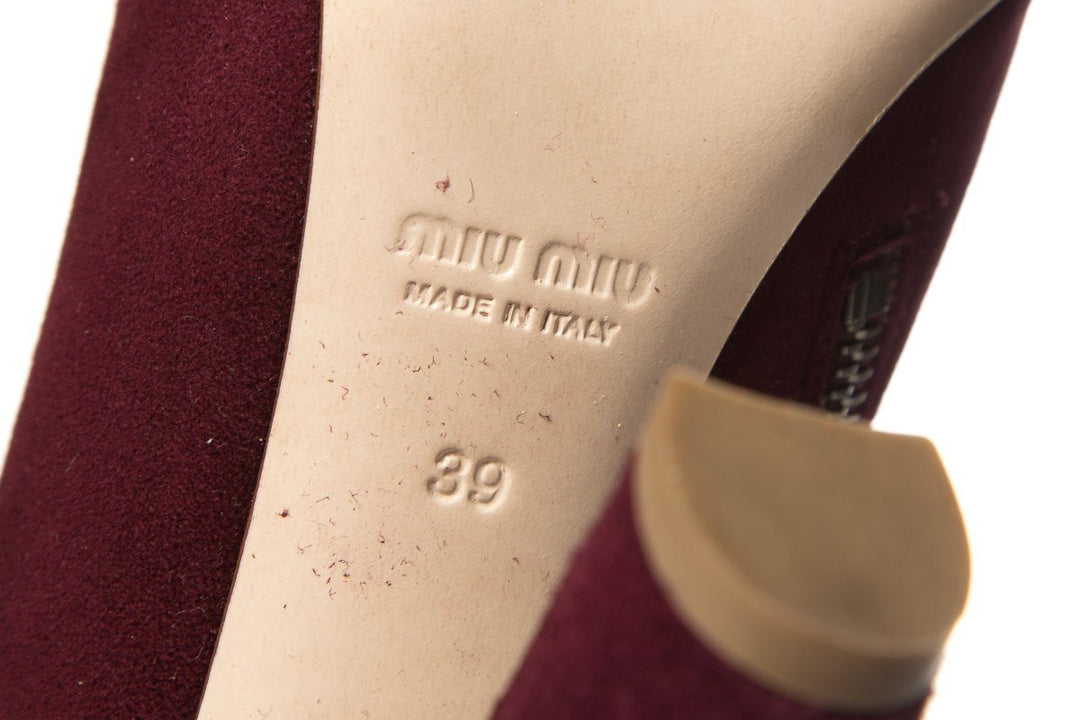 Miu Miu Burgundy Suede Round-Toe Knee-High Boots SZ 39 Sale