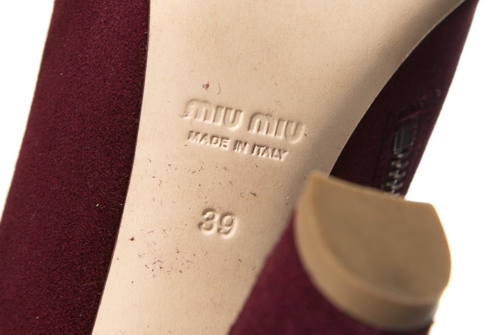 Miu Miu Burgundy Suede Round-Toe Knee-High Boots SZ 39 Sale