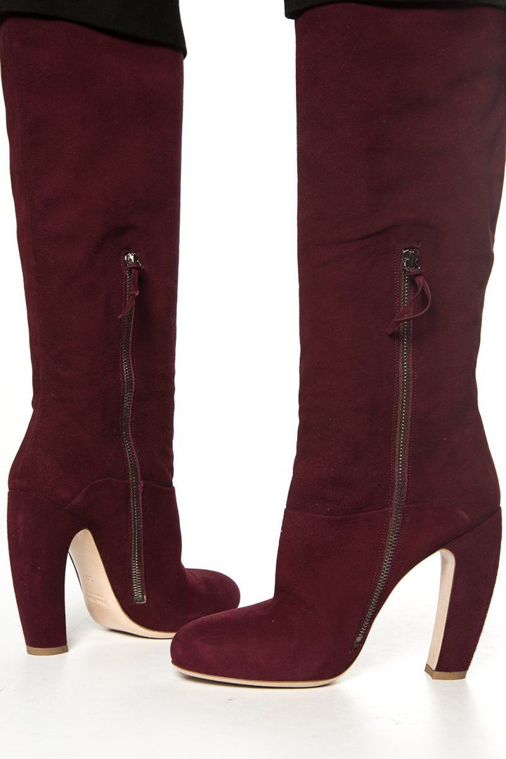 Miu Miu Burgundy Suede Round-Toe Knee-High Boots SZ 39 Sale