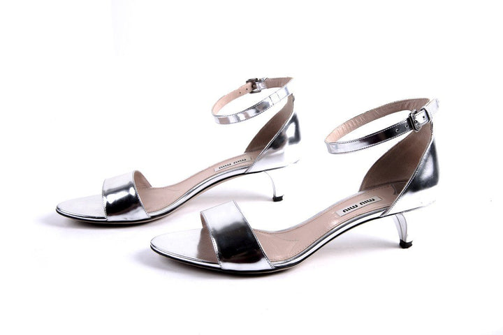 Miu Miu Silver KItten Heel Sandals SZ 38