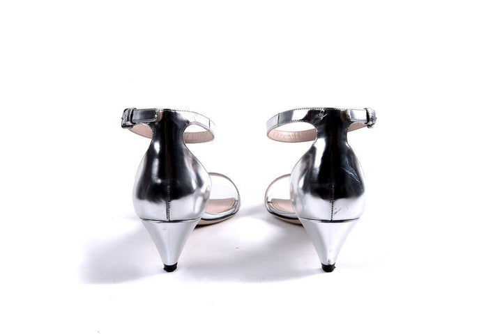 Miu Miu Silver KItten Heel Sandals SZ 38