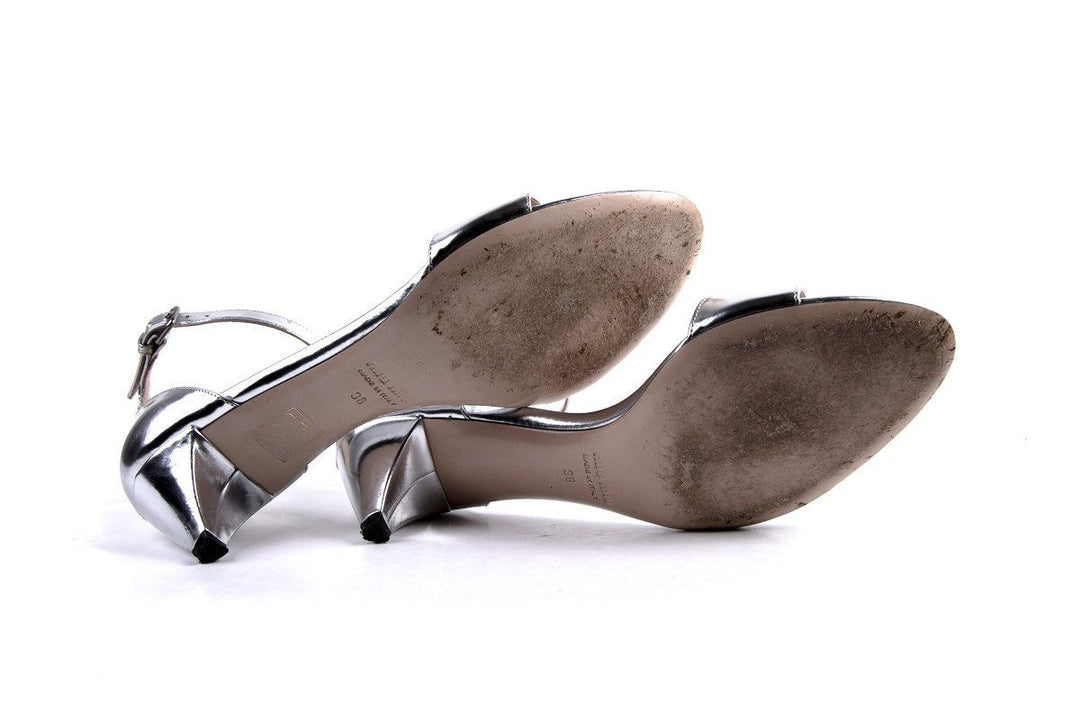 Miu Miu Silver KItten Heel Sandals SZ 38