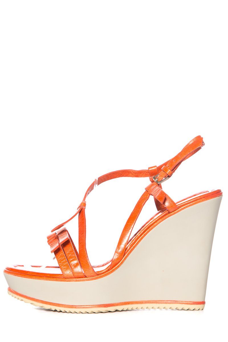 Moncler Orange Leather & Grey Wedge Sandals SZ 9 Sale
