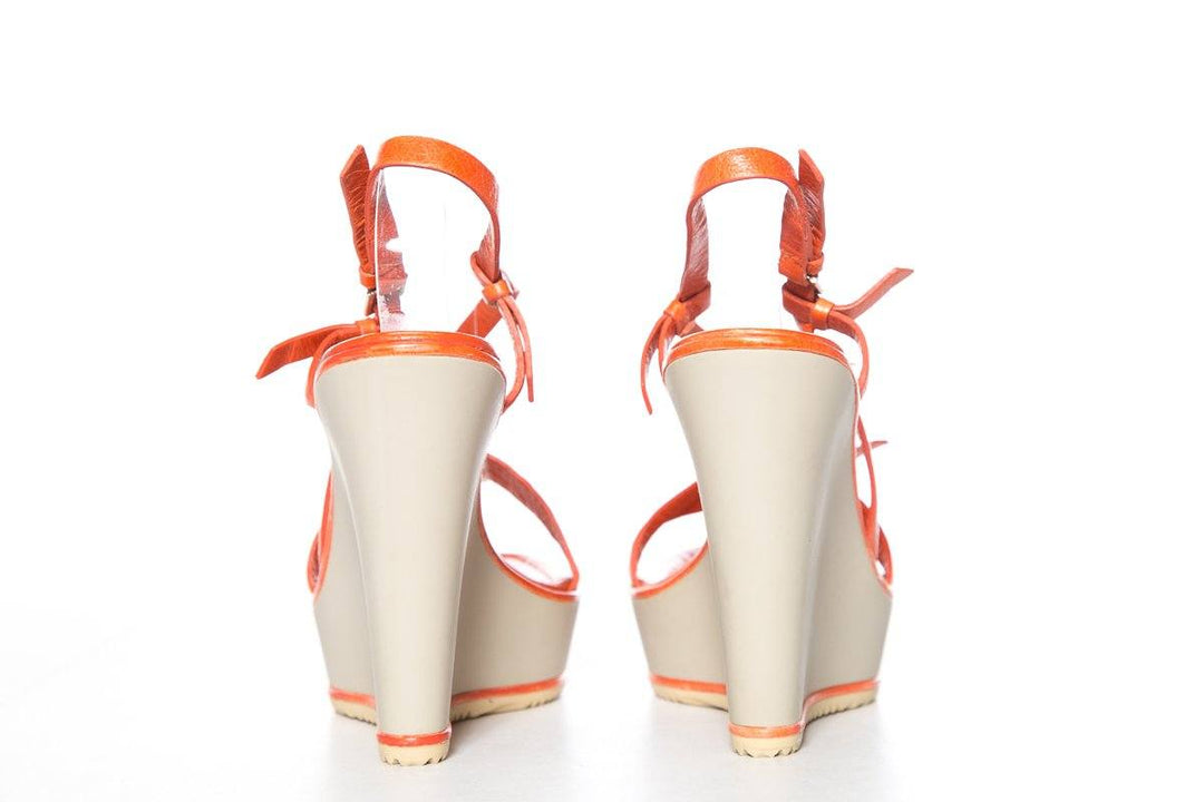 Moncler Orange Leather & Grey Wedge Sandals SZ 9 Sale