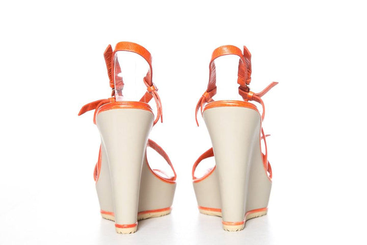 Moncler Orange Leather & Grey Wedge Sandals SZ 9 Sale