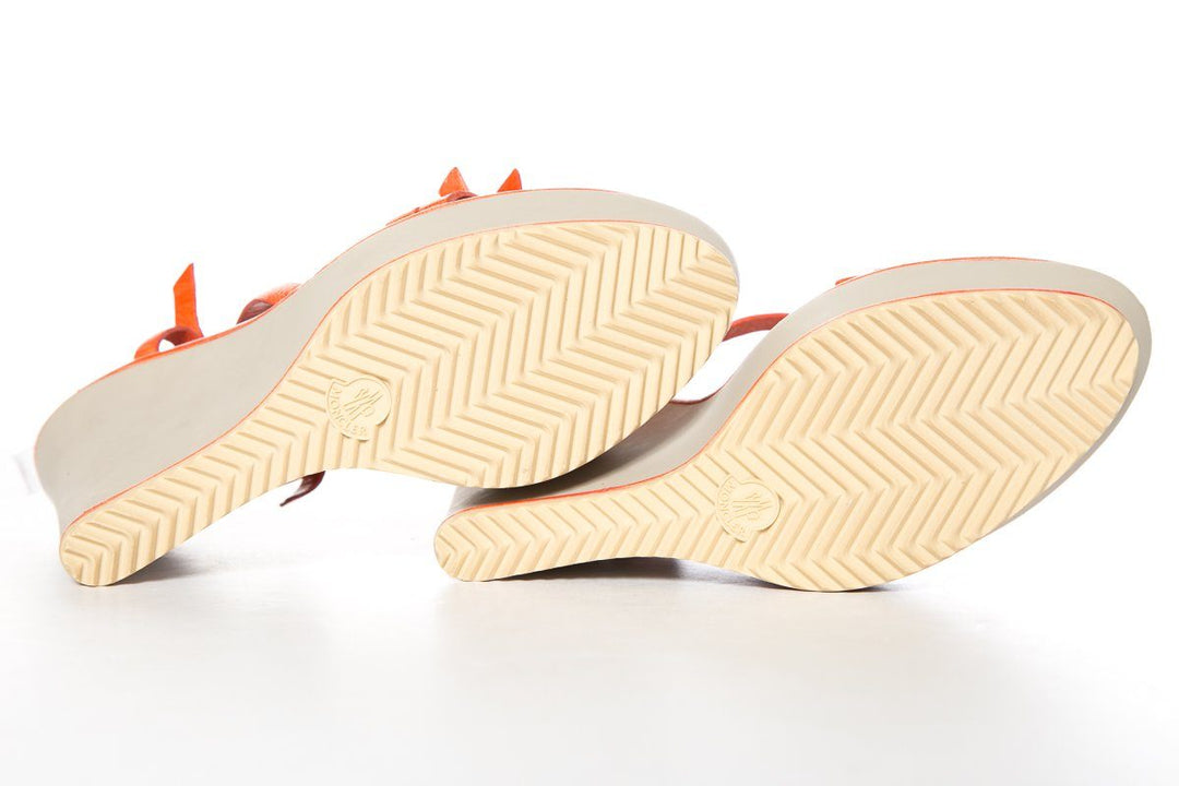 Moncler Orange Leather & Grey Wedge Sandals SZ 9 Sale