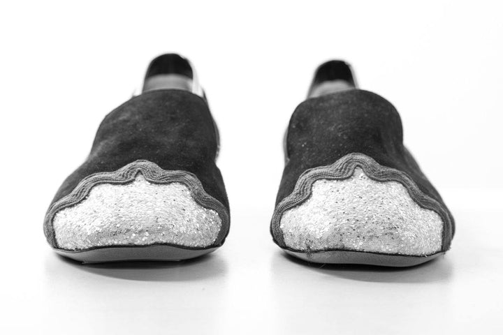 Nicholas Kirkwood Black Suede Glitter Cap Toe Loafers SZ 37 Sale
