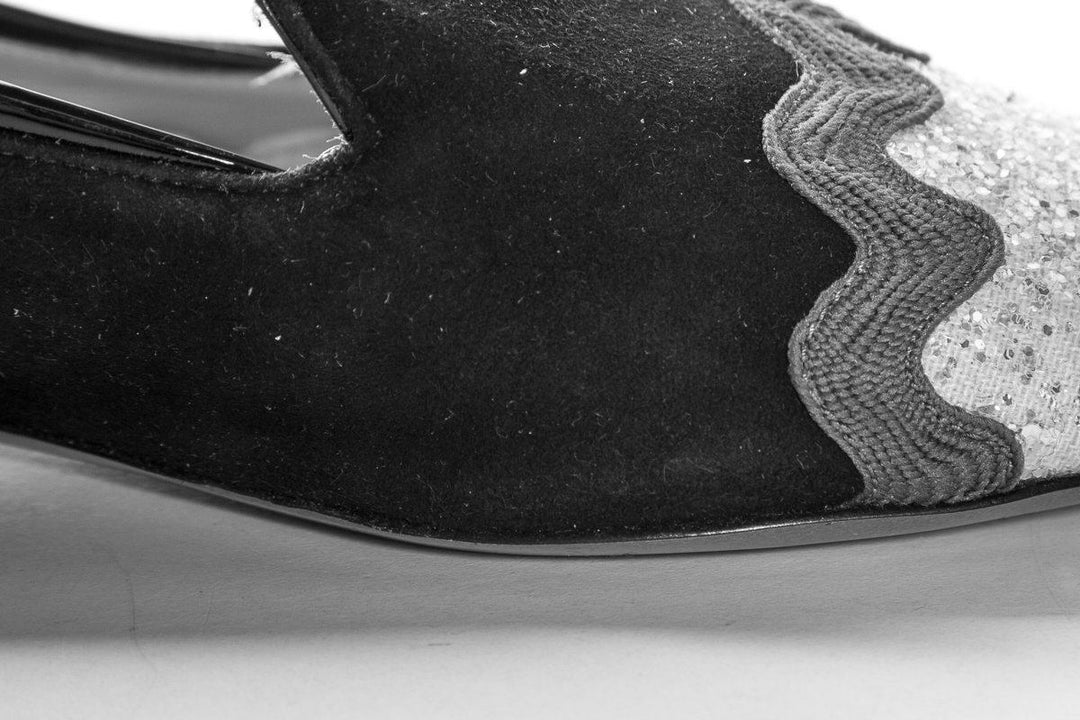 Nicholas Kirkwood Black Suede Glitter Cap Toe Loafers SZ 37 Sale