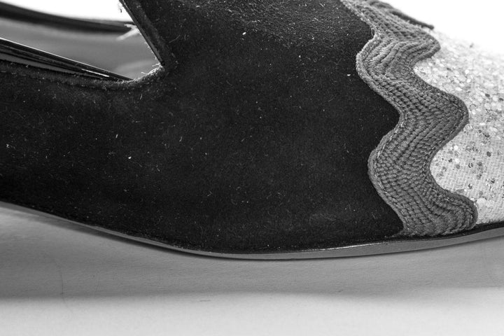 Nicholas Kirkwood Black Suede Glitter Cap Toe Loafers SZ 37 Sale