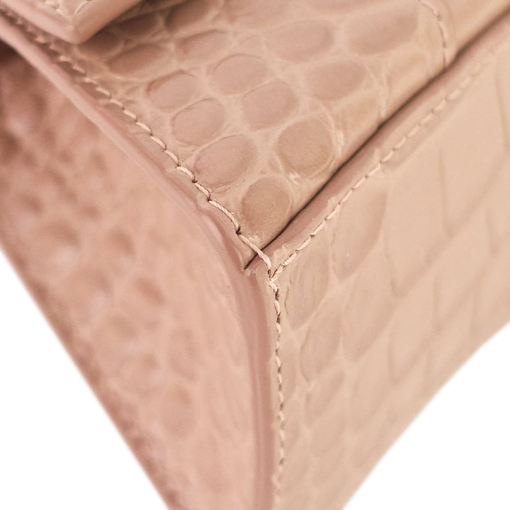Top Quality Balenciaga Hourglass XS Croc Embossed Leather Top Handle Bag