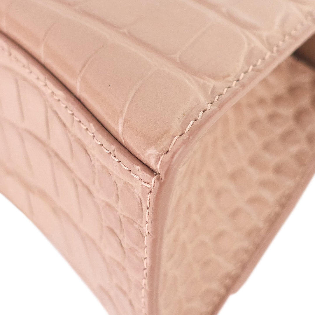 Top Quality Balenciaga Hourglass XS Croc Embossed Leather Top Handle Bag