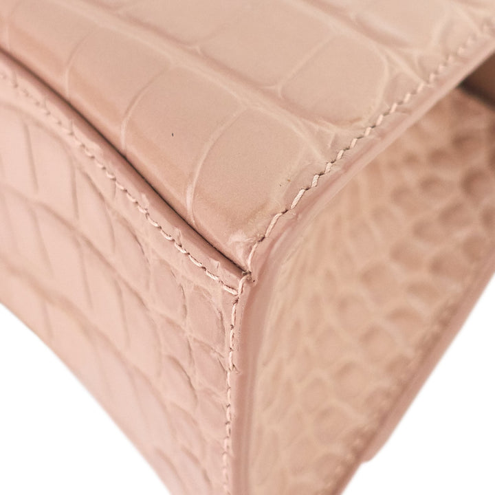 Top Quality Balenciaga Hourglass XS Croc Embossed Leather Top Handle Bag