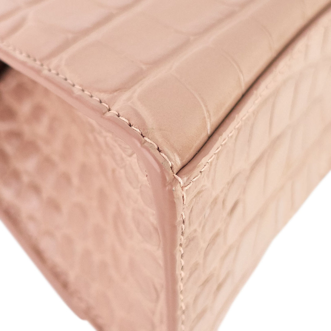 Top Quality Balenciaga Hourglass XS Croc Embossed Leather Top Handle Bag