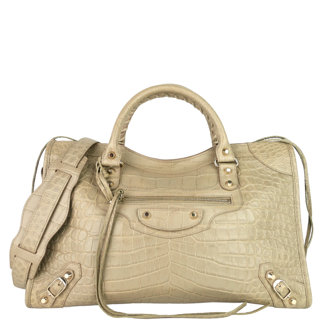 Top Quality Balenciaga Classic City Croc-Embossed Agneau Leather Bag